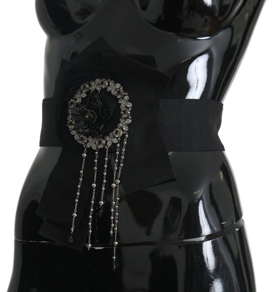 Dolce & Gabbana Black Crystal Brooch Wide Wai SATORIA Belt - YSONA