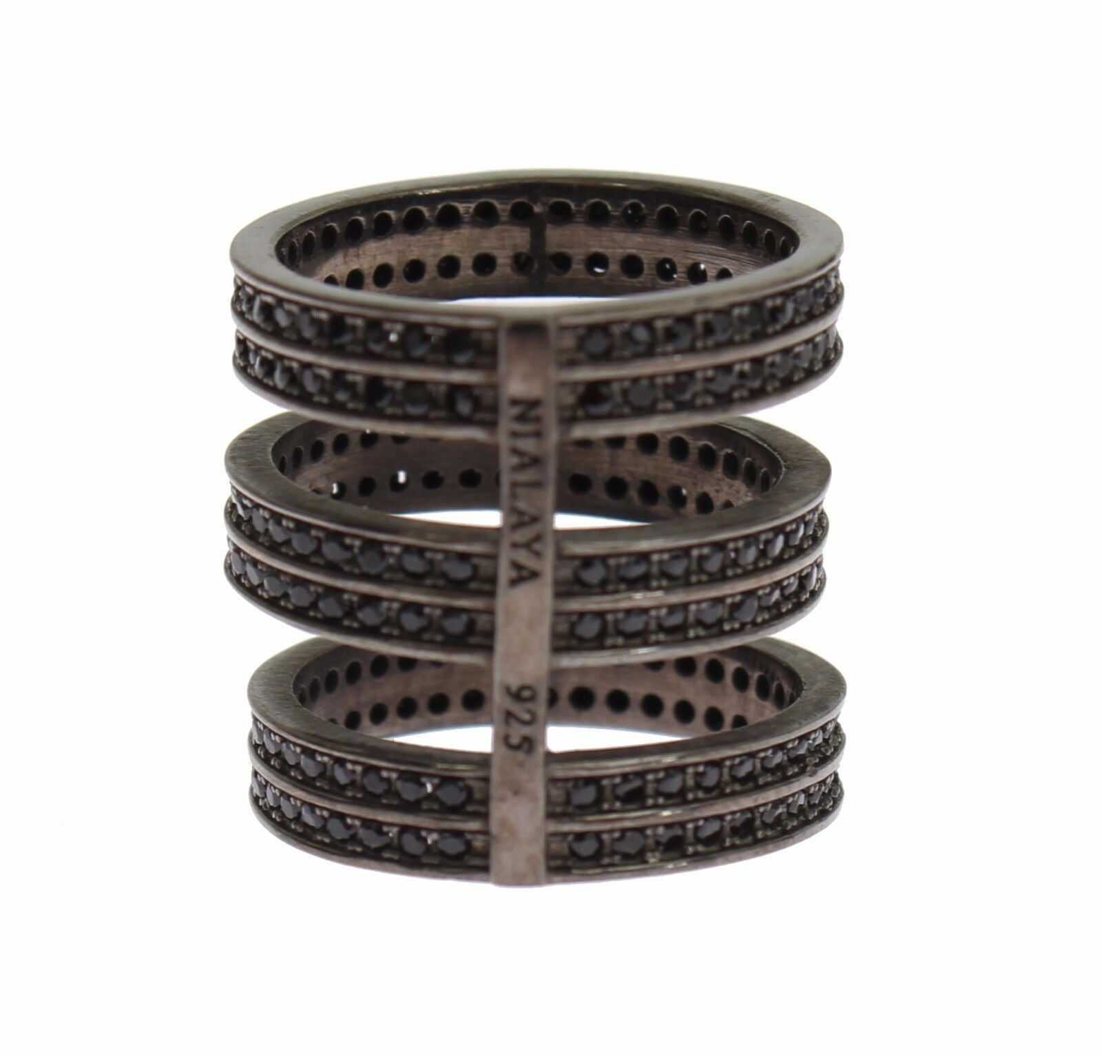 Nialaya Black CZ Rhodium 925 Silver Ring - view 4