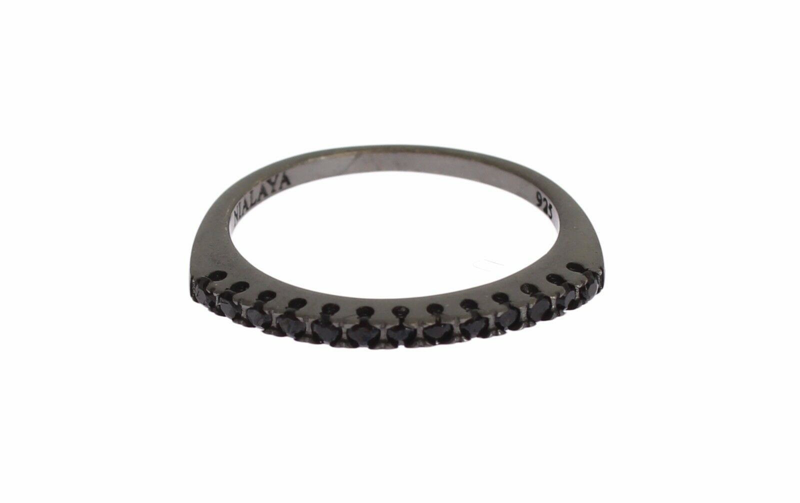 Nialaya Black CZ Rhodium 925 Silver Womens Ring - YSONA