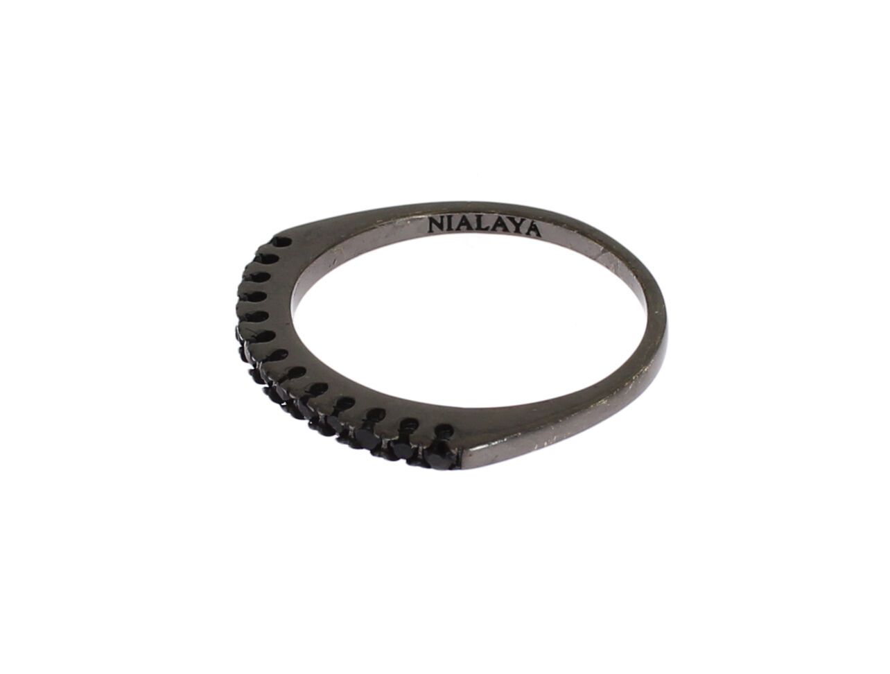 Nialaya Black CZ Rhodium 925 Silver Womens Ring - view 4