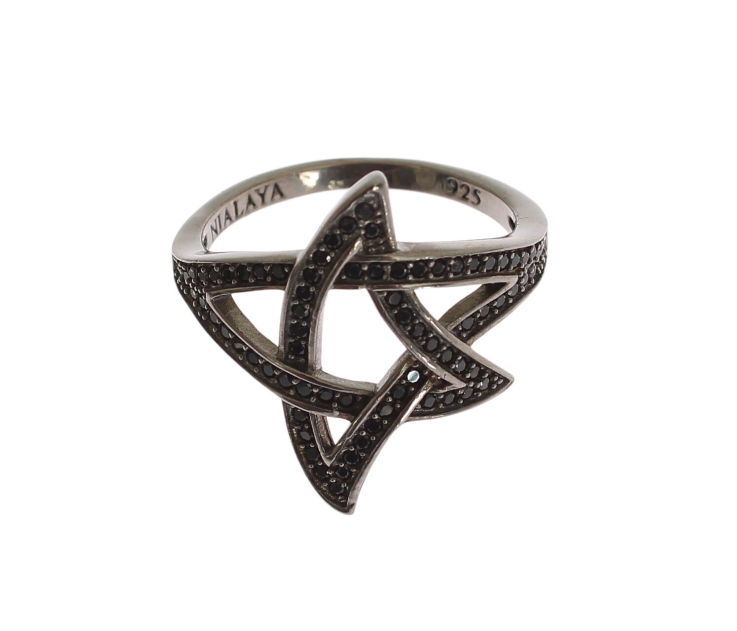 Nialaya Black CZ Rhodium 925 Silver Womens Ring - YSONA