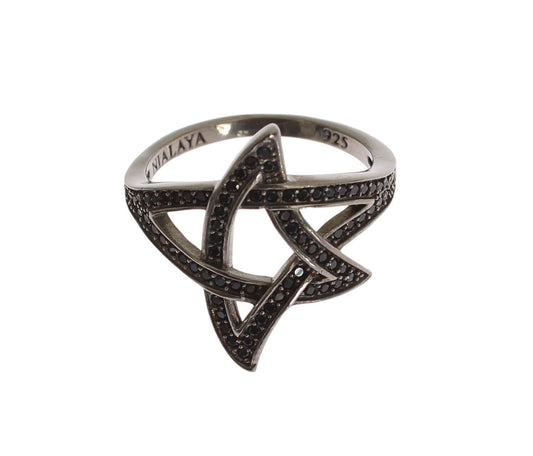 Nialaya Black CZ Rhodium 925 Silver Womens Ring - YSONA