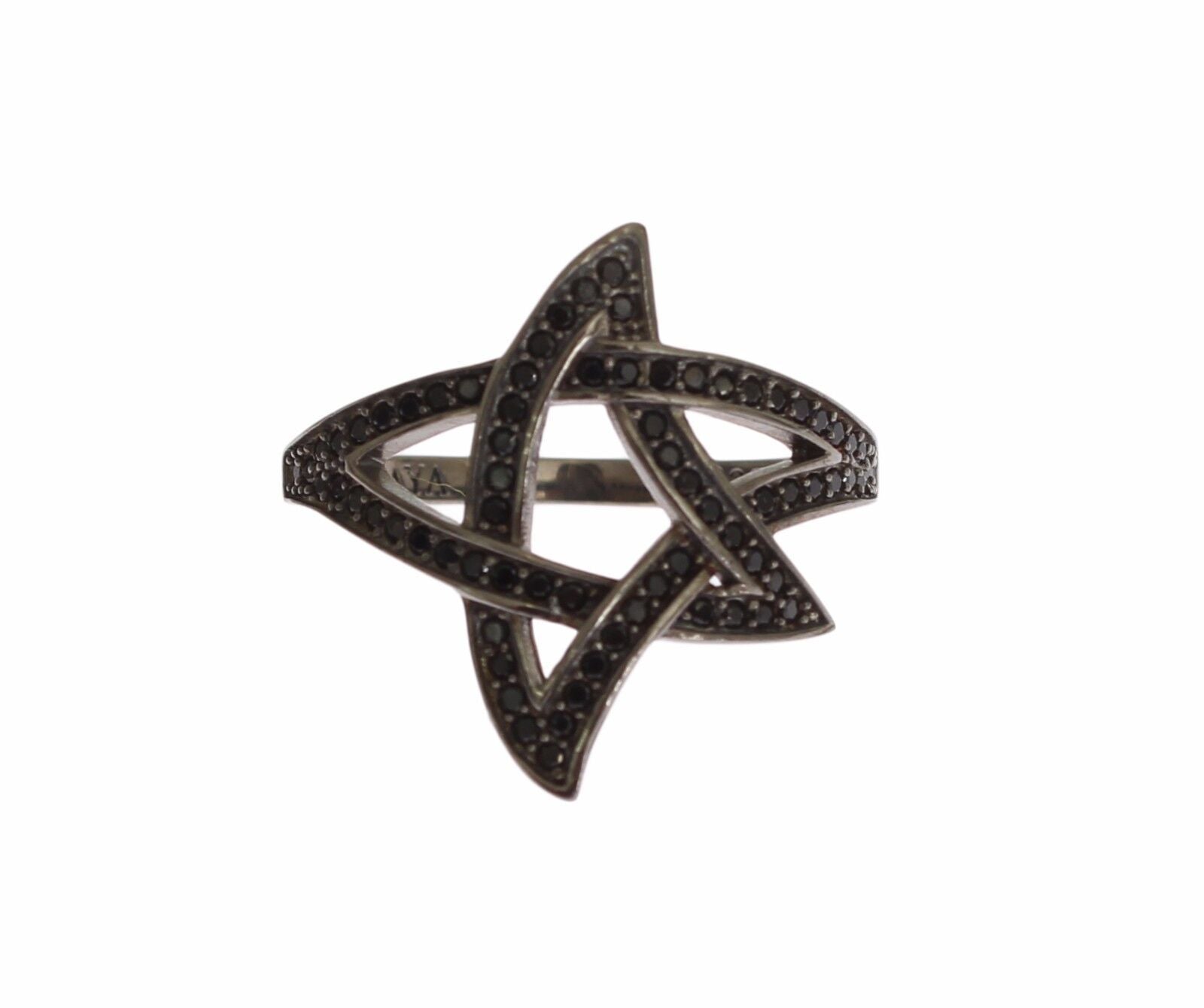 Nialaya Black CZ Rhodium 925 Silver Womens Ring - view 3