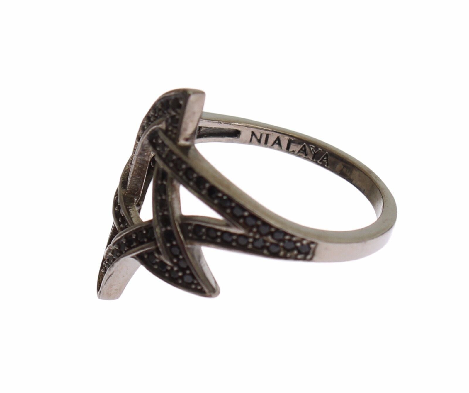 Nialaya Black CZ Rhodium 925 Silver Womens Ring - view 4