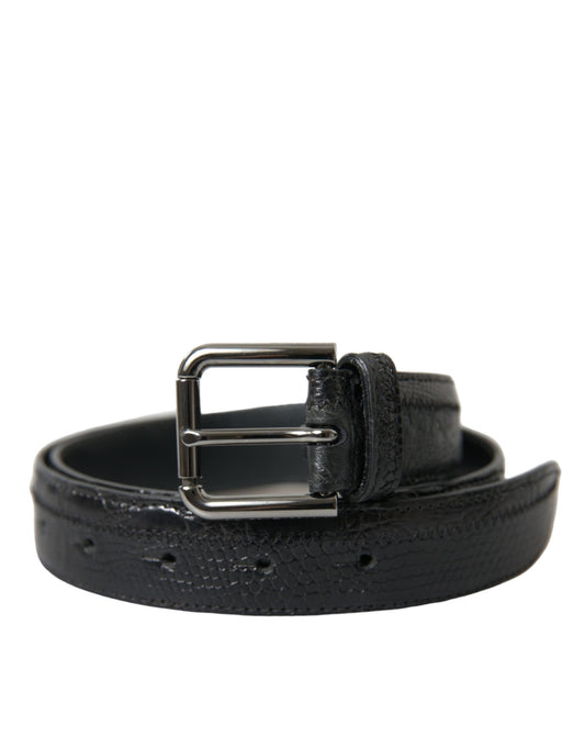 Dolce & Gabbana Black Exotic Leather Silver Metal Buckle Belt - YSONA