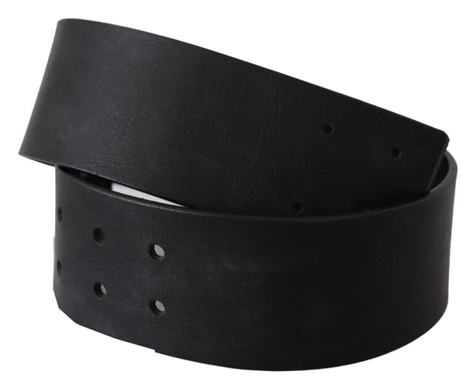 GF Ferre Black Genuine Leather Wide Logo Waist Belt - YSONA