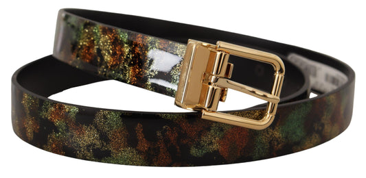 Dolce & Gabbana Black Green Leather Bronze Metal Buckle Belt - YSONA