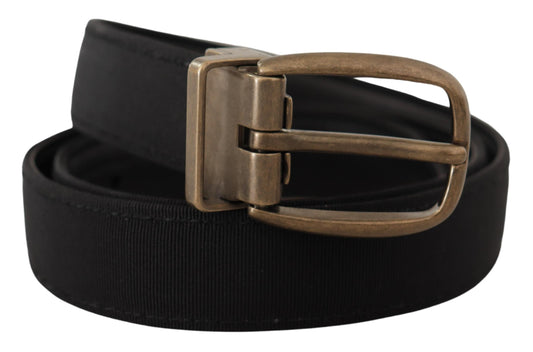 Dolce & Gabbana Black Grosgrain Leather Bronze Metal Belt - YSONA