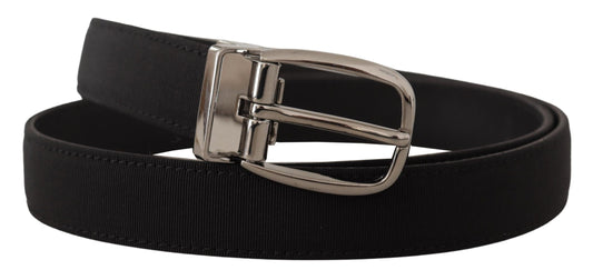 Dolce & Gabbana Black Grosgrain Leather Silver Logo Buckle Belt - YSONA