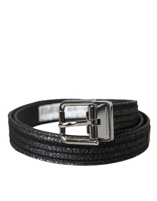 Dolce & Gabbana Black Jacquard Stripes Silver Metal Buckle Belt - YSONA