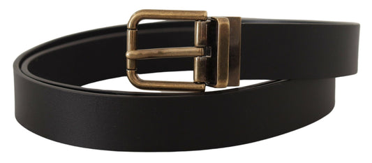 Dolce & Gabbana Black Leather Brass Metal Box Buckle Belt - YSONA
