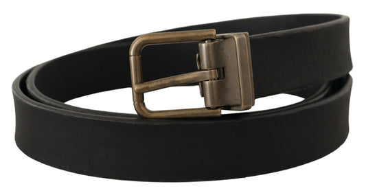 Dolce & Gabbana Black Leather Brass Metal Grain Buckle Classic Belt - YSONA