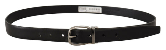 Dolce & Gabbana Black Leather Chrome Logo Metal Buckle Belt - YSONA