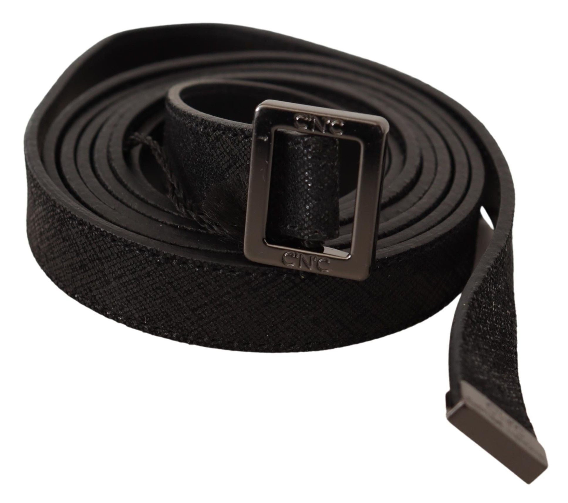 Costume National Black Leather Metal Buckle Waist Belt - YSONA