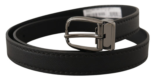 Dolce & Gabbana Black Leather Metal Logo Buckle Belt - YSONA
