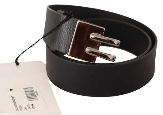 Costume National Black Leather Silver Buckle Waist Belt - YSONA