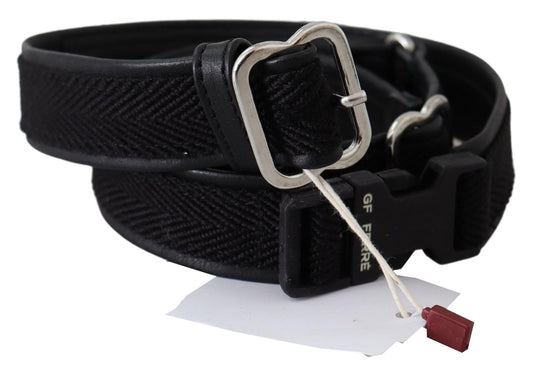 GF Ferre Black Leather Silver Chrome Metal Buckle Belt - YSONA