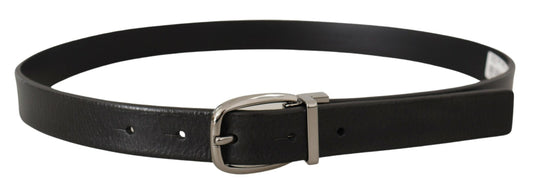 Dolce & Gabbana Black Leather Silver Chrome Metal Logo Buckle Belt - YSONA