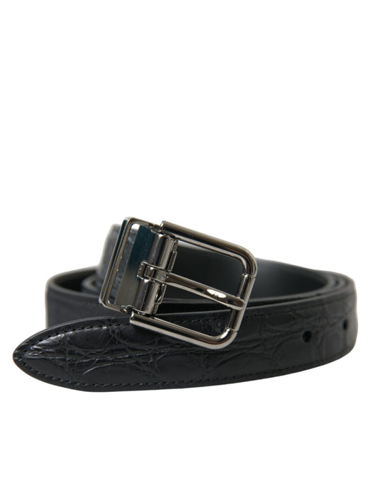 Dolce & Gabbana Black Leather Silver Metal Buckle Belt - YSONA