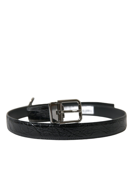 Dolce & Gabbana Black Leather Silver Metal Buckle Belt - YSONA