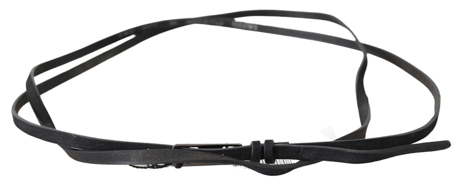 Costume National Black Leather Skinny Logo Buckle Belt - YSONA
