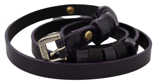 GF Ferre Black Leather Thin Gold Metal Chrome Buckle Belt - YSONA