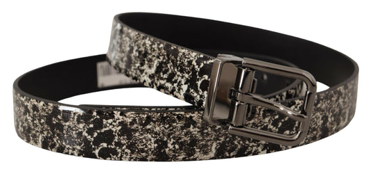 Dolce & Gabbana Black Marble Print Leather Gray Logo Belt - YSONA