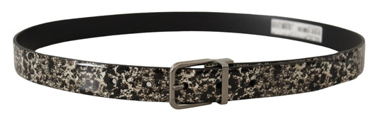 Dolce & Gabbana Black Marble Print Leather Silver Logo Buckle Belt - YSONA