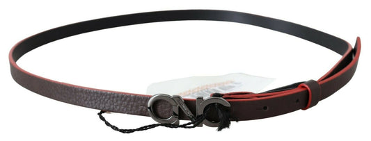 Costume National Black Maroon Skinny Leather Buckle Waist Belt - YSONA