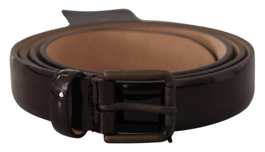 Dolce & Gabbana Black Patent Leather Logo Metal Waist Buckle Belt - YSONA