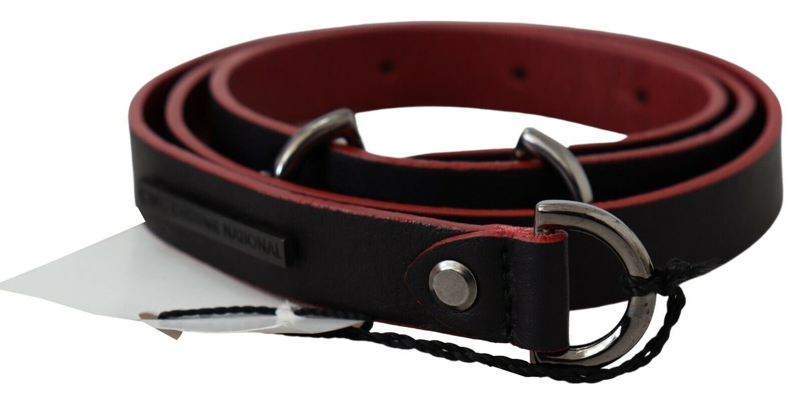 Costume National Black Red Skinny Leather Logo Belt - view 2