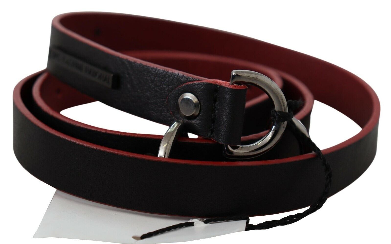 Costume National Black Red Skinny Leather Logo Belt - view 3