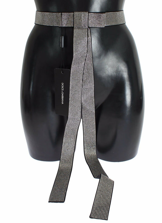 Dolce & Gabbana Black Silk Clear Crystal Bow Waist Belt - YSONA