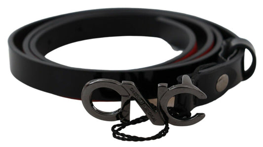Costume National Black Skinny Leather Logo Buckle Belt - YSONA