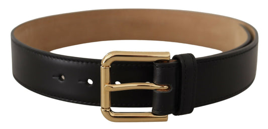 Dolce & Gabbana Black Solid Leather Classic Gold Waist Buckle Belt - YSONA