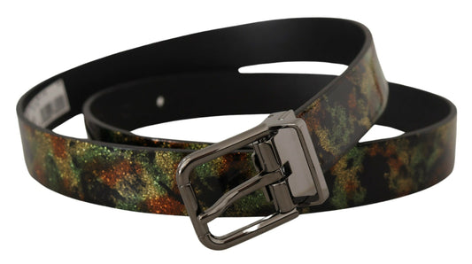 Dolce & Gabbana Black Sparkling Leather Black Metal Buckle Belt - YSONA