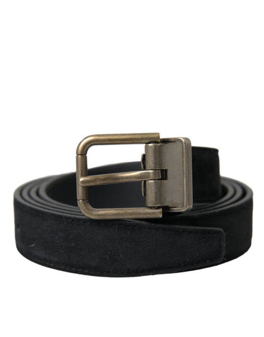 Dolce & Gabbana Black Suede Leather Gold Metal Buckle Belt - YSONA