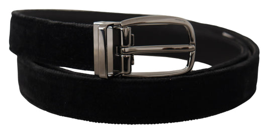 Dolce & Gabbana Black Velvet Classic Logo Engraved Metal Belt - YSONA