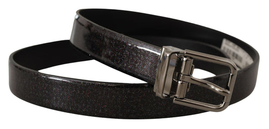 Dolce & Gabbana Black Vernice Puntinata Leather Silver Tone Metal Belt - YSONA