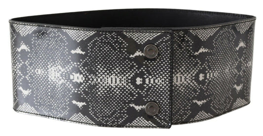 Ermanno Scervino Black Wide Leather Snakeskin Design Waist Belt - YSONA