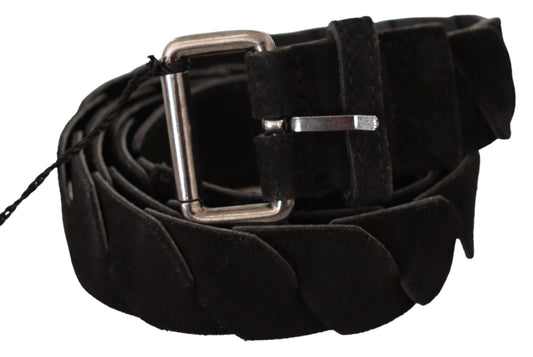GF Ferre Black WX Silver Tone Buckle Waist Belt - YSONA