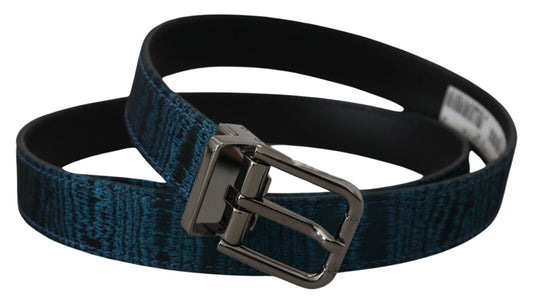 Dolce & Gabbana Blue Jacquard Moire Silver Metal Belt Men - YSONA
