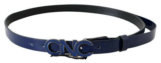 Costume National Blue Leather Logo Skinny Fashion Belt - YSONA