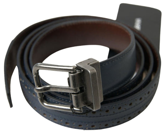 Dolce & Gabbana Blue Leather Perforated Metal Buckle Belt - YSONA