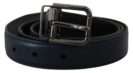 Dolce & Gabbana Blue Leather Silver Metal Buckle Vintage Belt - YSONA