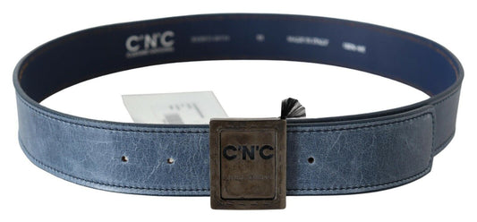 Costume National Blue Normal Leather Logo Buckle Belt - YSONA