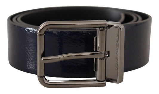 Dolce & Gabbana Blue Patent Leather Vernice Silver Logo Buckle Belt - YSONA