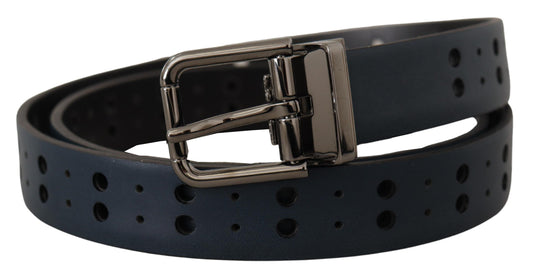 Dolce & Gabbana Blue Perforated Skinny Leather Metal Buckle Belt - YSONA