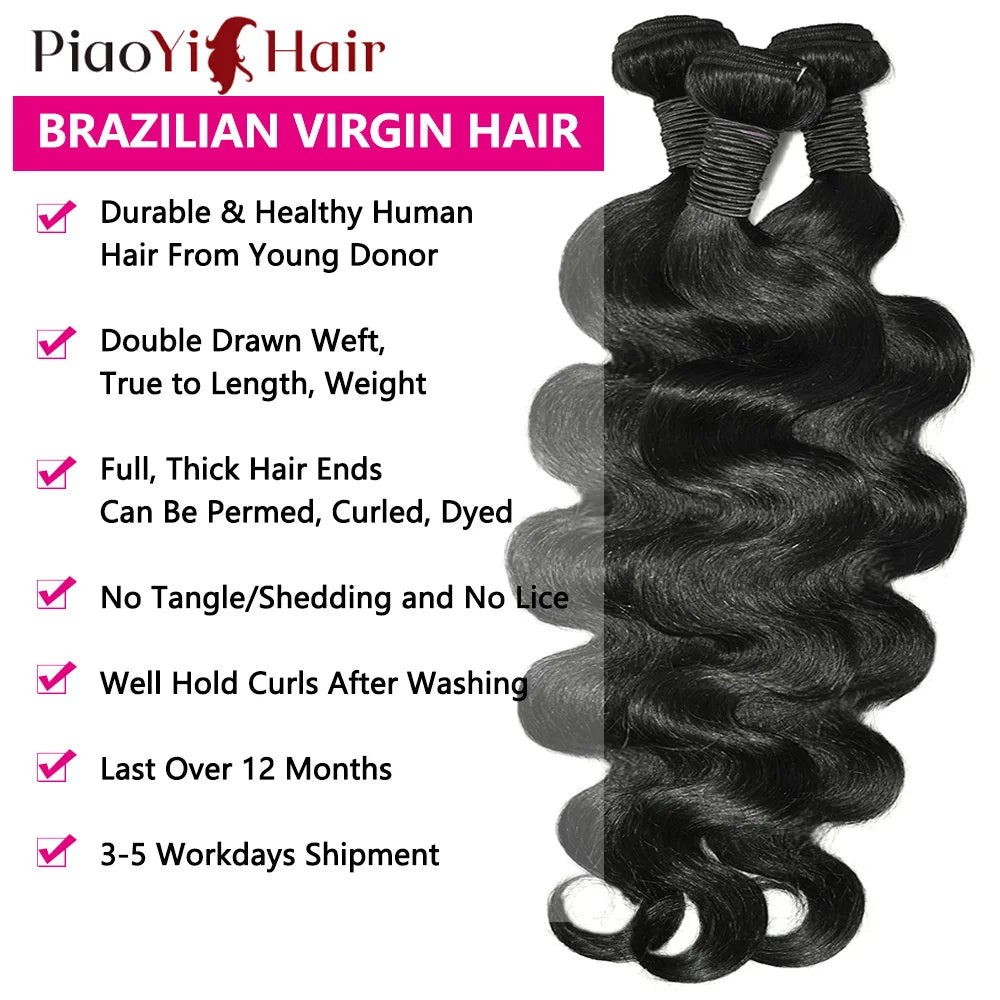 Body Wave Hair Bundles with 4x4 / 5x5 Closure – Raw Human Hair Weave, 2x6 Middle Part Option