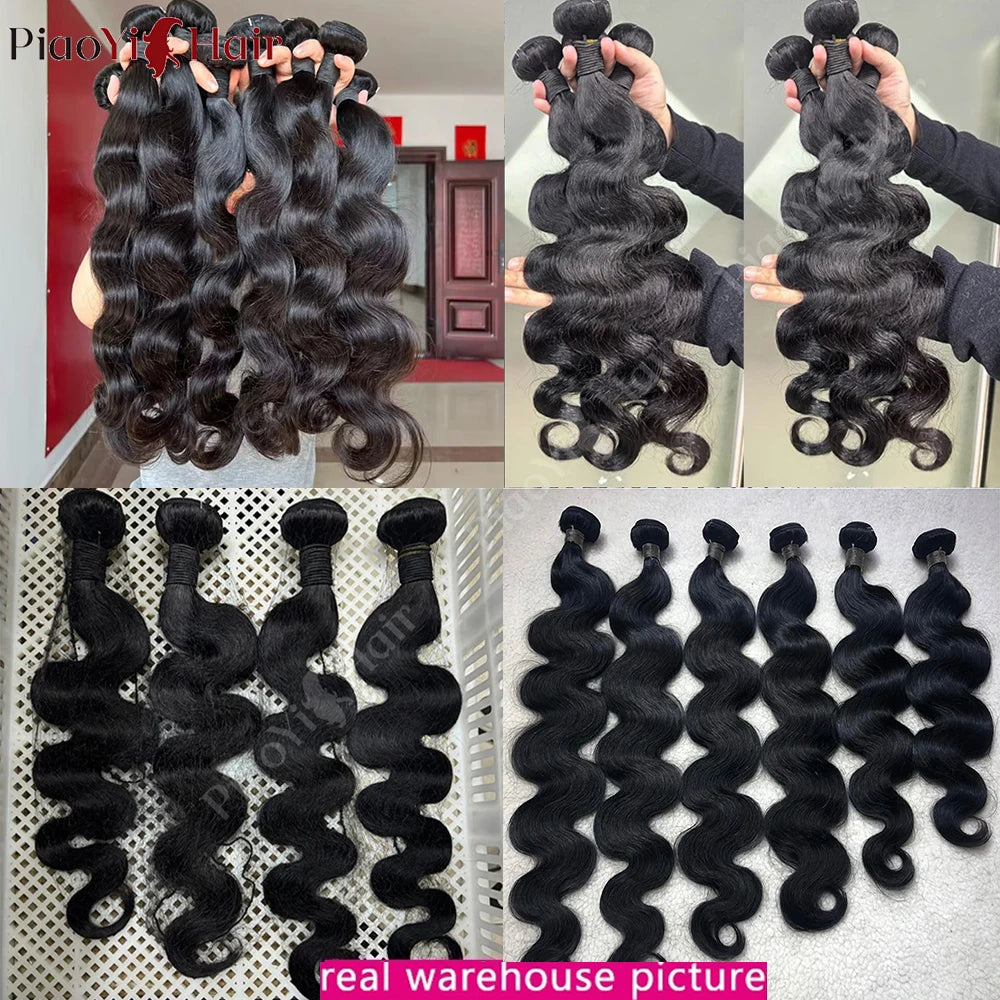 Body Wave Hair Bundles with 4x4 / 5x5 Closure – Raw Human Hair Weave, 2x6 Middle Part Option